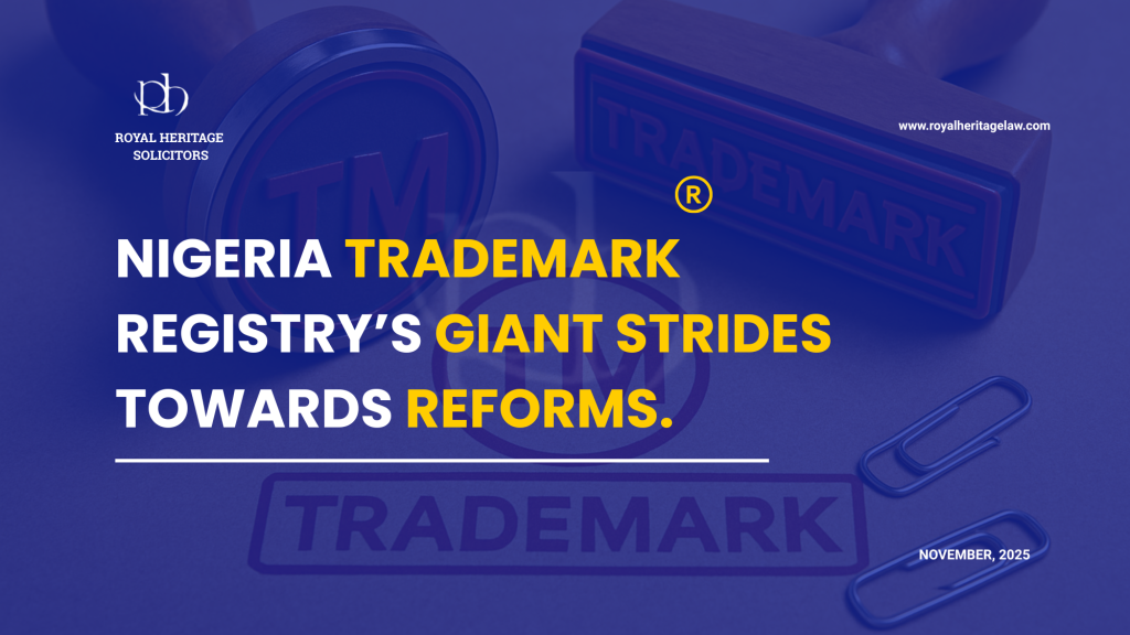 Nigeria Trademark Registry reforms 2025 – trademark stamp and registry tools representing new serial numbering system.
